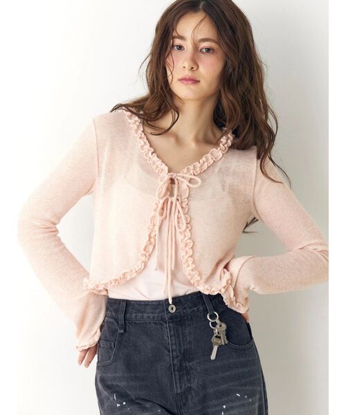 CALNAMUR(カルナムール)の「フリルカラーカーデ(ニット/セーター・レディース・ブルー/イエロー/ピンク・FREE)」の1枚目の写真