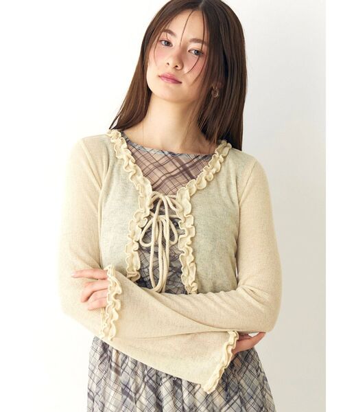 CALNAMUR(カルナムール)の「フリルカラーカーデ(ニット/セーター・レディース・ブルー/イエロー/ピンク・FREE)」の3枚目の写真