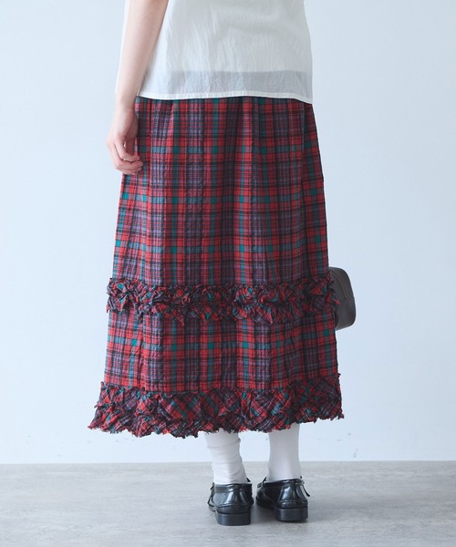 bulle de savon（ビュルデサボン）の「サッカー タータンチェック furi furi スカート（スカート・レディース・ネイビー/レッド・FREE）」の6枚目の写真