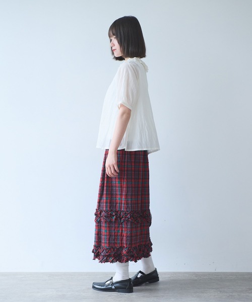 bulle de savon（ビュルデサボン）の「サッカー タータンチェック furi furi スカート（スカート・レディース・ネイビー/レッド・FREE）」の3枚目の写真
