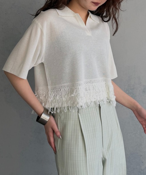 &g'aime(アンジェム)の「【&g'aime】ループ切替ショートポロニット LOOP SWITCH SHORT POLO KNIT(ニット/セーター・レディース・ブラック/ネイビー/オフホワイト・FREE)」の5枚目の写真