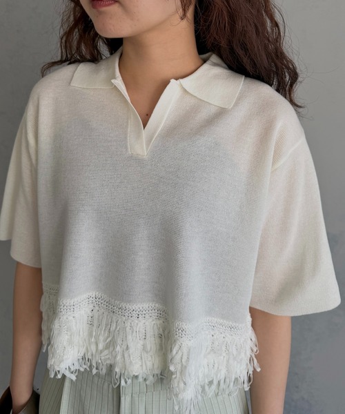 &g'aime(アンジェム)の「【&g'aime】ループ切替ショートポロニット LOOP SWITCH SHORT POLO KNIT(ニット/セーター・レディース・ブラック/ネイビー/オフホワイト・FREE)」の11枚目の写真