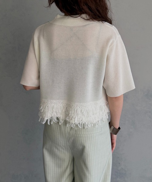 &g'aime(アンジェム)の「【&g'aime】ループ切替ショートポロニット LOOP SWITCH SHORT POLO KNIT(ニット/セーター・レディース・ブラック/ネイビー/オフホワイト・FREE)」の9枚目の写真