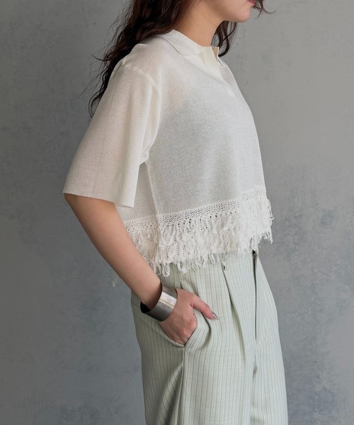 &g'aime(アンジェム)の「【&g'aime】ループ切替ショートポロニット LOOP SWITCH SHORT POLO KNIT(ニット/セーター・レディース・ブラック/ネイビー/オフホワイト・FREE)」の7枚目の写真