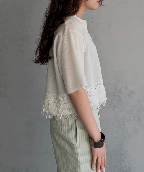 &g'aime(アンジェム)の「【&g'aime】ループ切替ショートポロニット LOOP SWITCH SHORT POLO KNIT(ニット/セーター・レディース・ブラック/ネイビー/オフホワイト・FREE)」の8枚目の写真