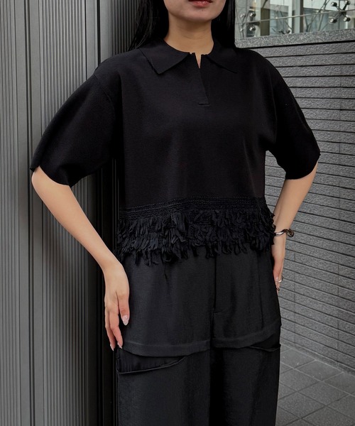 &g'aime(アンジェム)の「【&g'aime】ループ切替ショートポロニット LOOP SWITCH SHORT POLO KNIT(ニット/セーター・レディース・ブラック/ネイビー/オフホワイト・FREE)」の17枚目の写真