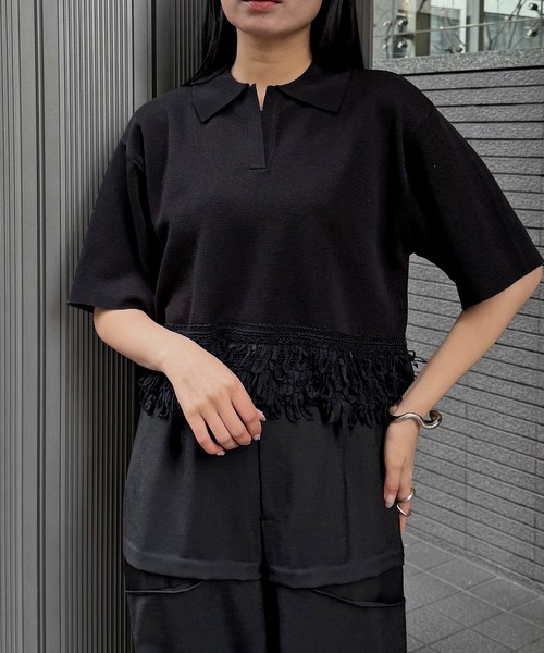 &g'aime(アンジェム)の「【&g'aime】ループ切替ショートポロニット LOOP SWITCH SHORT POLO KNIT(ニット/セーター・レディース・ブラック/ネイビー/オフホワイト・FREE)」の16枚目の写真