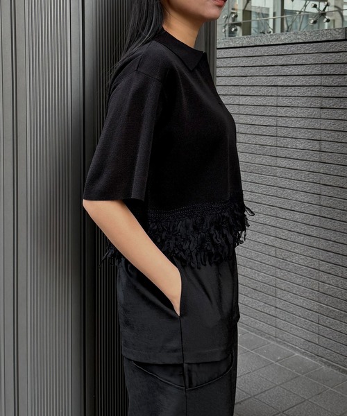 &g'aime(アンジェム)の「【&g'aime】ループ切替ショートポロニット LOOP SWITCH SHORT POLO KNIT(ニット/セーター・レディース・ブラック/ネイビー/オフホワイト・FREE)」の18枚目の写真