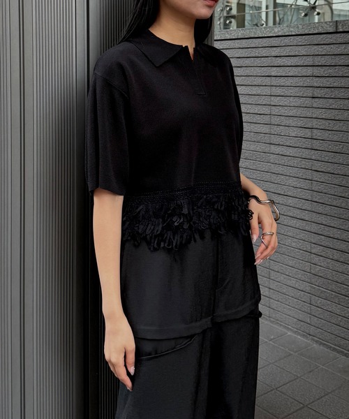 &g'aime(アンジェム)の「【&g'aime】ループ切替ショートポロニット LOOP SWITCH SHORT POLO KNIT(ニット/セーター・レディース・ブラック/ネイビー/オフホワイト・FREE)」の19枚目の写真