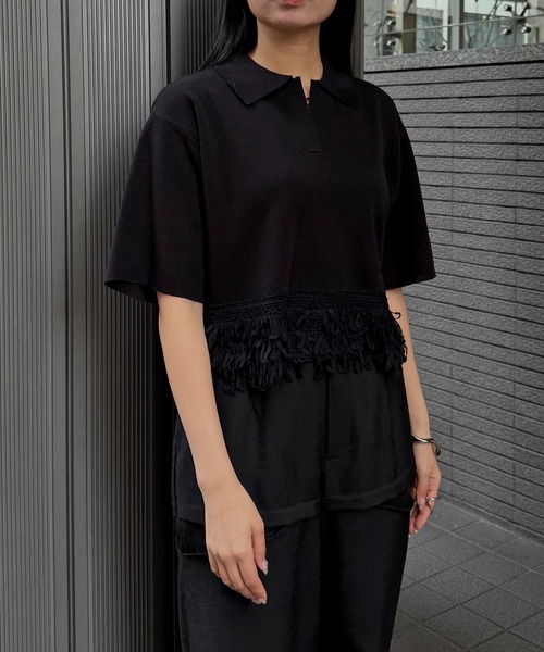 &g'aime(アンジェム)の「【&g'aime】ループ切替ショートポロニット LOOP SWITCH SHORT POLO KNIT(ニット/セーター・レディース・ブラック/ネイビー/オフホワイト・FREE)」の15枚目の写真