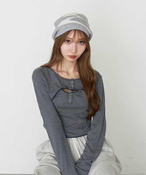 RAY CASSIN（レイカズン）の「ロゴビーニー（ニットキャップ/ビーニー・レディース・グレー/ブラック・FREE）」の5枚目の写真