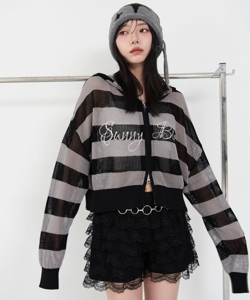 WEGO/【26年春夏新作】刺繍ロゴメッシュニットパーカー（パーカー
