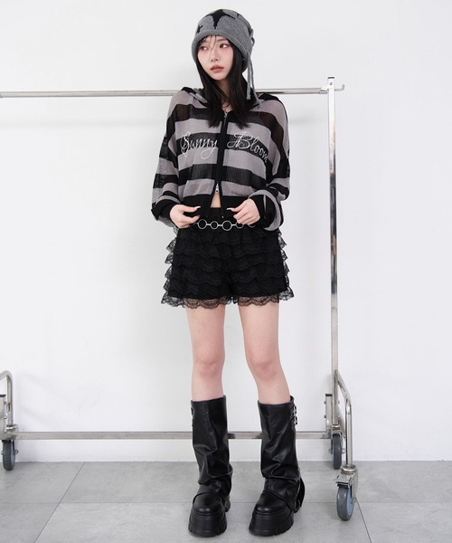 WEGO（ウィゴー）の「WEGO/【26年春夏新作】刺繍ロゴメッシュニットパーカー（パーカー・レディース・ホワイト/グレー系その他5・FREE）」の5枚目の写真
