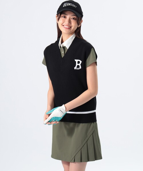 美品　BEAMS GOLF クルーネックニットベスト カーキ　サイズM ビームス ブランド古着】ニットベスト（ベスト）｜BEAMS GOLF（ビームスゴルフ