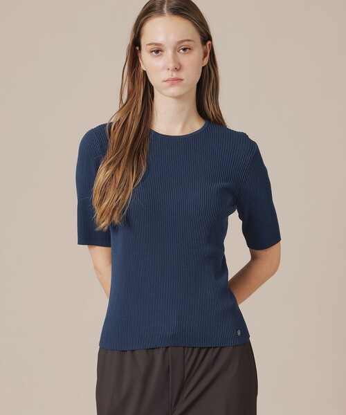 MACKINTOSH LONDON(マッキントッシュ ロンドン)の「【WEB・一部店舗限定】ハイツイストリブコットンプルオーバー(Tシャツ/カットソー・レディース・イエロー/ネイビー/オフホワイト・38/40)」の2枚目の写真