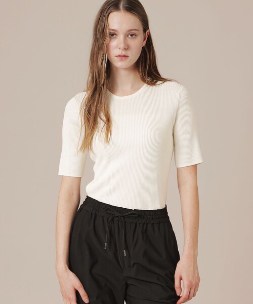 MACKINTOSH LONDON(マッキントッシュ ロンドン)の「【WEB・一部店舗限定】ハイツイストリブコットンプルオーバー(Tシャツ/カットソー・レディース・イエロー/ネイビー/オフホワイト・38/40)」の1枚目の写真