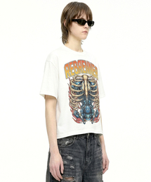 DTFモータースクールコットンクロップ半袖Tシャツホワイト