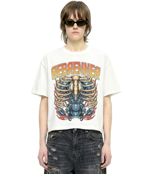 REBRENNER(リブレンナー)の「DTFモータースクールコットンクロップ半袖Tシャツホワイト(Tシャツ/カットソー・メンズ・ホワイト・MEDIUM/LARGE/X-LARGE)」の2枚目の写真