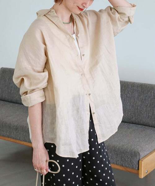 Spick & Span(スピックアンドスパン)の「《全15色 / 追加》 80リネンカシュクール ビッグシャツ(シャツ/ブラウス・レディース・オレンジ/ベージュ系その他/ライトイエロー/ブラウン/サックスブルー/ホワイト/バーガンディー/その他14/ネイビー/ブラックミックス/マルチ・FREE)」の5枚目の写真