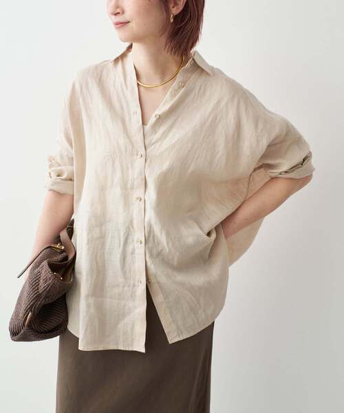 Spick & Span(スピックアンドスパン)の「《全15色 / 追加》 80リネンカシュクール ビッグシャツ(シャツ/ブラウス・レディース・オレンジ/ベージュ系その他/ライトイエロー/ブラウン/サックスブルー/ホワイト/バーガンディー/その他14/ネイビー/ブラックミックス/マルチ・FREE)」の18枚目の写真