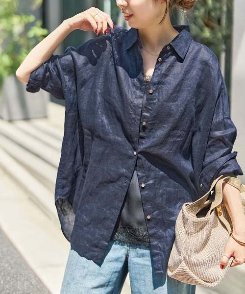 Spick & Span(スピックアンドスパン)の「《全15色 / 追加》 80リネンカシュクール ビッグシャツ(シャツ/ブラウス・レディース・オレンジ/ベージュ系その他/ライトイエロー/ブラウン/サックスブルー/ホワイト/バーガンディー/その他14/ネイビー/ブラックミックス/マルチ・FREE)」の22枚目の写真