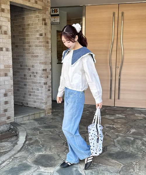 frunco(フランコ)の「ポケットリボン刺繍入りデニムパンツ(デニムパンツ・レディース・ブルー・FREE)」の7枚目の写真