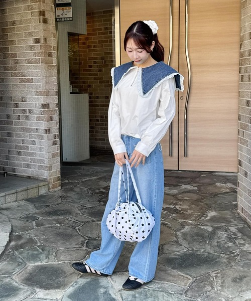 frunco(フランコ)の「ポケットリボン刺繍入りデニムパンツ(デニムパンツ・レディース・ブルー・FREE)」の8枚目の写真