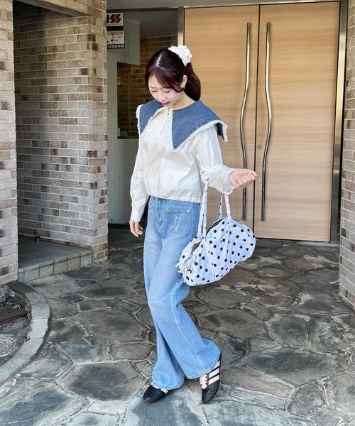 frunco(フランコ)の「ポケットリボン刺繍入りデニムパンツ(デニムパンツ・レディース・ブルー・FREE)」の9枚目の写真