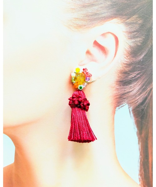 tone(トーン)の「【七音】チェコガラスとタッセルのピアス(MA)(ピアス(両耳用)・レディース・レッド/ブラウン・FREE)」の12枚目の写真