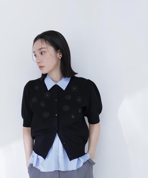 NATURAL BEAUTY BASIC(ナチュラルビューティーベーシック)の「フラワーモチーフカーディガン(カーディガン/ボレロ・レディース・ブラック/グレー系その他/オフホワイト・フリ-)」の9枚目の写真