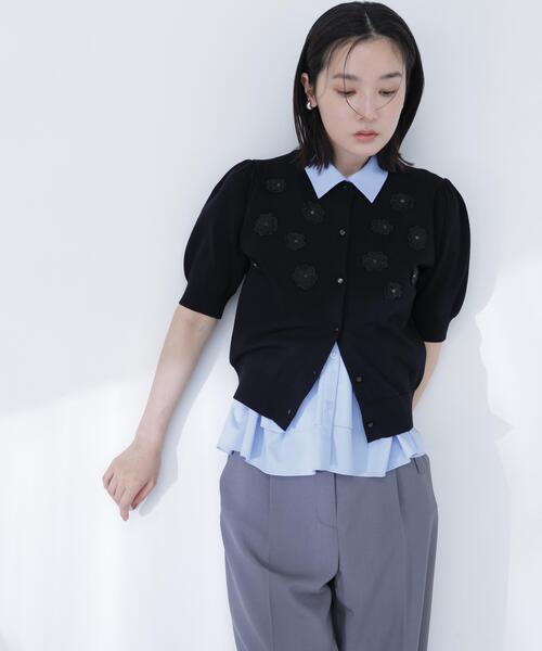 NATURAL BEAUTY BASIC(ナチュラルビューティーベーシック)の「フラワーモチーフカーディガン(カーディガン/ボレロ・レディース・ブラック/グレー系その他/オフホワイト・フリ-)」の11枚目の写真