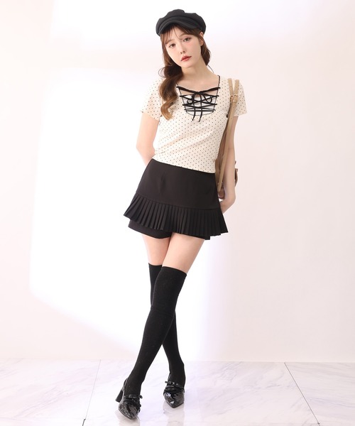 one after another NICE CLAUP(ワンアフターアナザーナイスクラップ)の「レースアップテレコトップス(Tシャツ/カットソー・レディース・サックスブルー/ブラック/ピンク/アイボリー・FREE)」の22枚目の写真