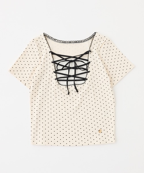 one after another NICE CLAUP(ワンアフターアナザーナイスクラップ)の「レースアップテレコトップス(Tシャツ/カットソー・レディース・サックスブルー/ブラック/ピンク/アイボリー・FREE)」の17枚目の写真