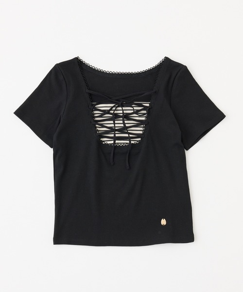 one after another NICE CLAUP(ワンアフターアナザーナイスクラップ)の「レースアップテレコトップス(Tシャツ/カットソー・レディース・サックスブルー/ブラック/ピンク/アイボリー・FREE)」の18枚目の写真