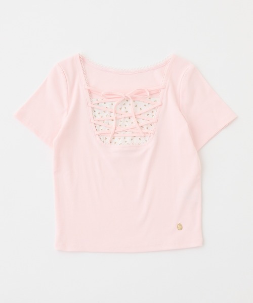 one after another NICE CLAUP(ワンアフターアナザーナイスクラップ)の「レースアップテレコトップス(Tシャツ/カットソー・レディース・サックスブルー/ブラック/ピンク/アイボリー・FREE)」の19枚目の写真