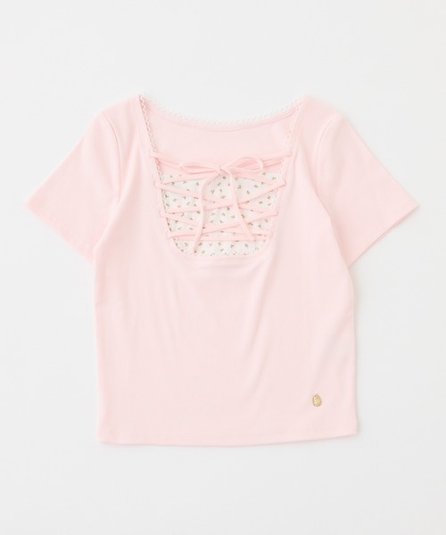 one after another NICE CLAUP(ワンアフターアナザーナイスクラップ)の「レースアップテレコトップス(Tシャツ/カットソー・レディース・サックスブルー/ブラック/ピンク/アイボリー・FREE)」の20枚目の写真