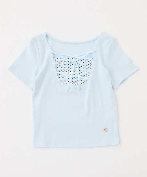 one after another NICE CLAUP(ワンアフターアナザーナイスクラップ)の「レースアップテレコトップス(Tシャツ/カットソー・レディース・サックスブルー/ブラック/ピンク/アイボリー・FREE)」の21枚目の写真