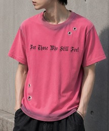 スプレー加工 アイレット ショート丈 ロゴプリント Tシャツ / ユニセックス