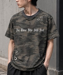 スプレー加工 アイレット ショート丈 ロゴプリント Tシャツ / ユニセックス
