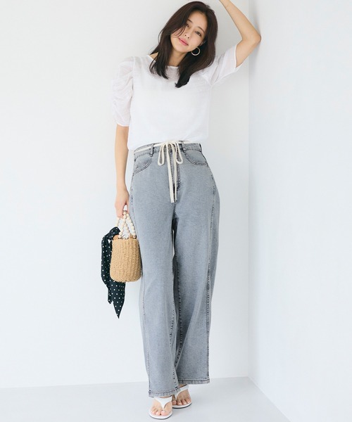 coca（coca）（コカ）の「【WEB限定セール】サマーデニム紐付きワイドパンツ（デニムパンツ・レディース・ライトブルー/ブルー・L/M/S）」の2枚目の写真