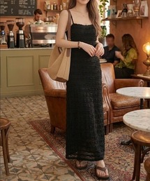 ウェーブフリンジジャガード キャミソールロングワンピース