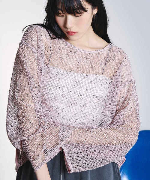 ROSE BUD(ローズバッド)の「(CREOLME)NEP MESH P/O(Tシャツ/カットソー・レディース・ブラック/ライトピンク・ONE SIZE)」の2枚目の写真