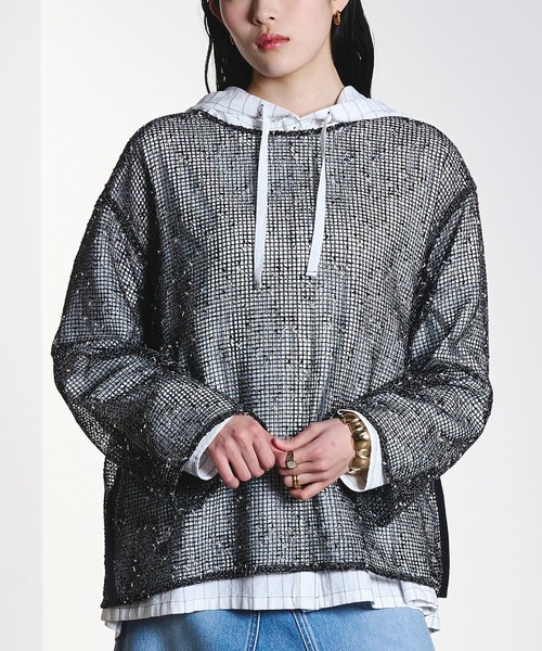 ROSE BUD(ローズバッド)の「(CREOLME)NEP MESH P/O(Tシャツ/カットソー・レディース・ブラック/ライトピンク・ONE SIZE)」の1枚目の写真
