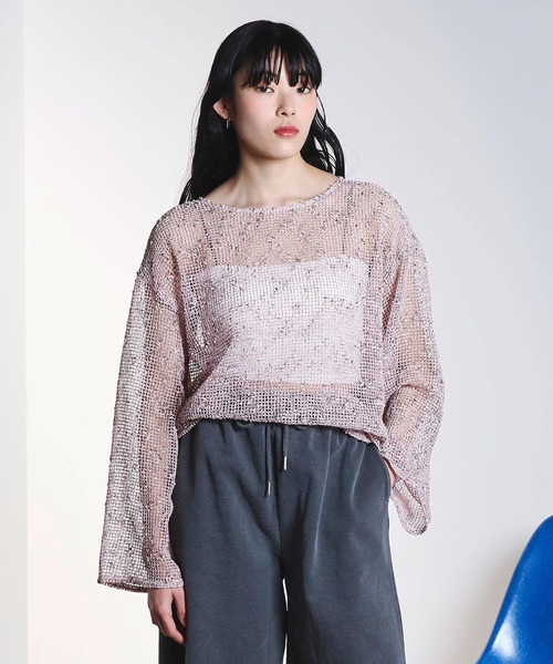 ROSE BUD(ローズバッド)の「(CREOLME)NEP MESH P/O(Tシャツ/カットソー・レディース・ブラック/ライトピンク・ONE SIZE)」の4枚目の写真