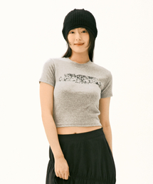 クロップレバットグラフィックTシャツ (グレー)