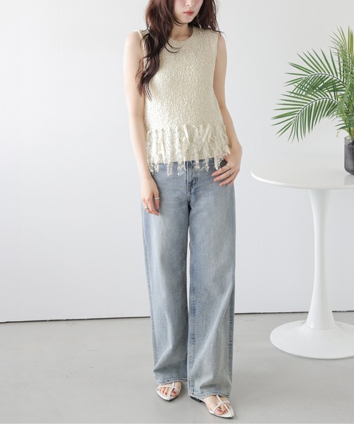 AMELY(エミリー)の「リボンヤーン ニットベスト(ベスト・レディース・グレー/アイボリー/ブラック・フリー)」の4枚目の写真