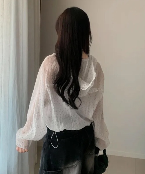 Teem Store(チームストア)の「ドット柄シアージップパーカー 日差し対策 梅雨対策(パーカー・レディース・ブルー/ホワイト・F)」の10枚目の写真