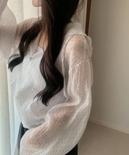 Teem Store(チームストア)の「ドット柄シアージップパーカー 日差し対策 梅雨対策(パーカー・レディース・ブルー/ホワイト・F)」の8枚目の写真