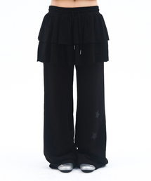 FRILL LAYERED SWEAT PANTS BLACK