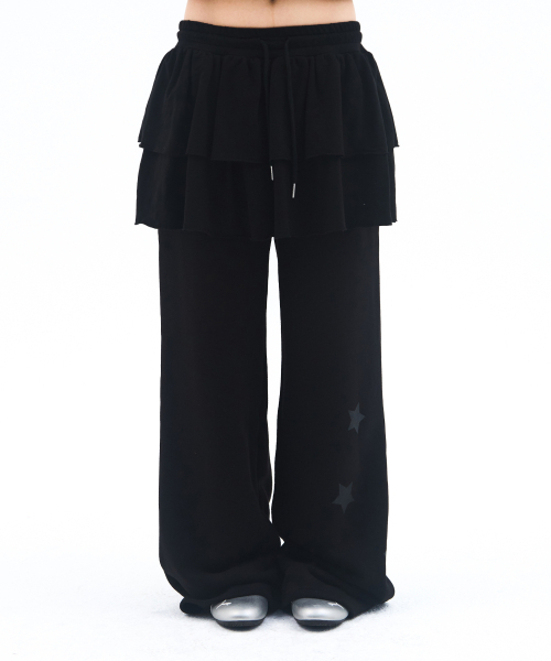 AMESWORLDWIDE(アメスワールドワイド)の「FRILL LAYERED SWEAT PANTS BLACK(スウェットパンツ・レディース・その他・FREE)」の1枚目の写真